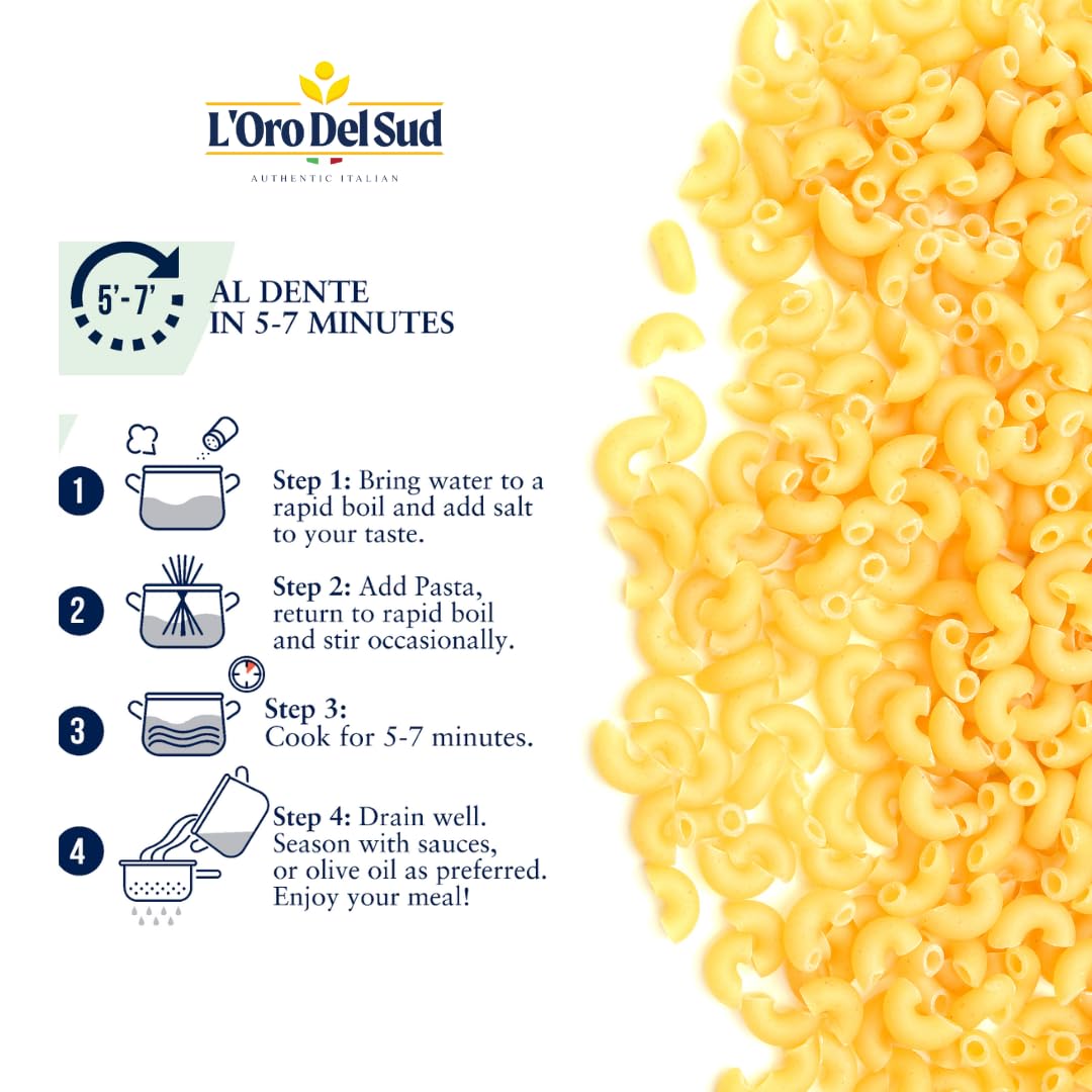 Organic Elbows Pasta, 100% Durum Wheat, Italian Pasta, Premium Quality Product of Italy (10 pack x 16 Oz) Non GMO, Vegan, Kosher Certified by L'Oro