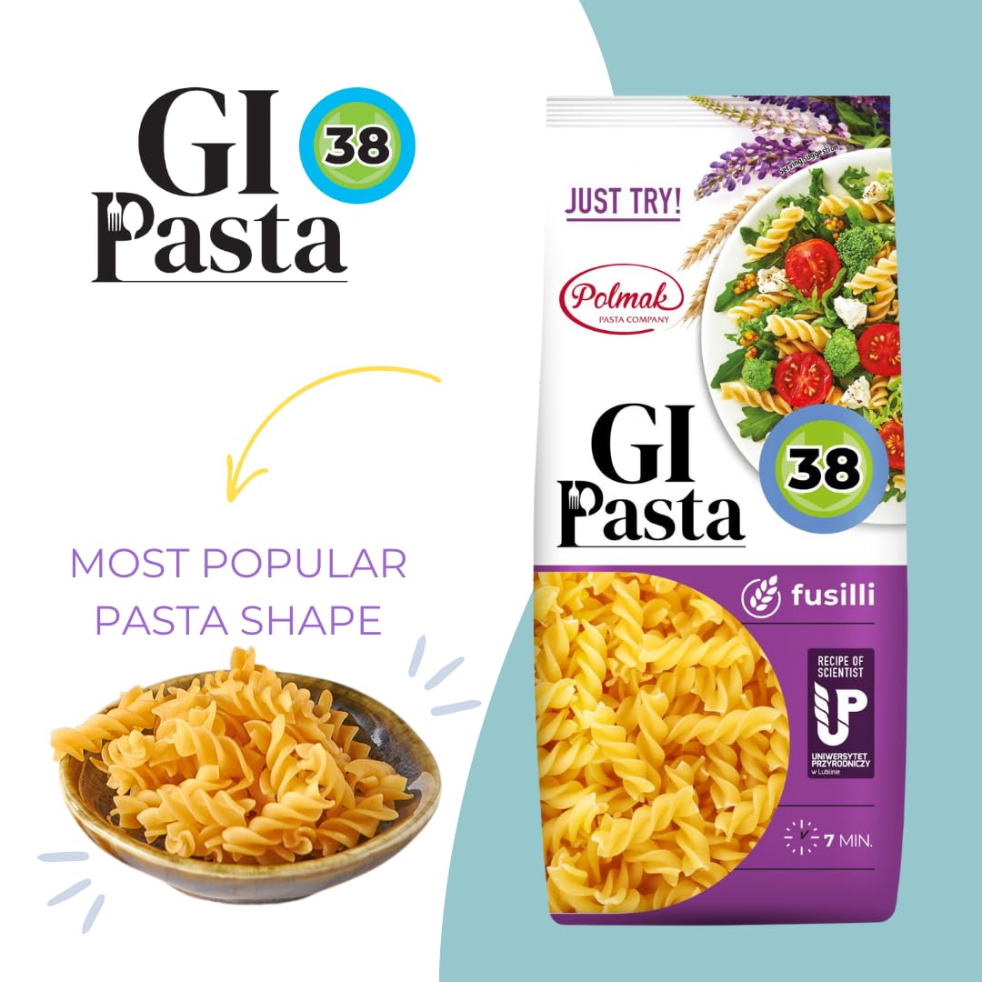 GI Pasta Fusilli, 8.8 oz | Low Glycemic, Italian-Style Spiral Dry Pasta Ideal for Thick Sauces, Salads and Family Dinners