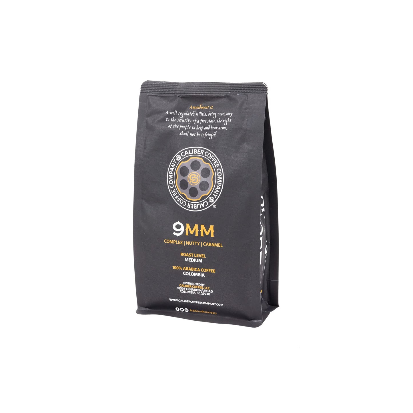Caliber Coffee 9MM Ground Medium Roast - Complex, Nutty, Caramel Flavors - 100% Artisan Roasted Arabica Coffee - Small-Batch, Hand-Crafted - Veteran