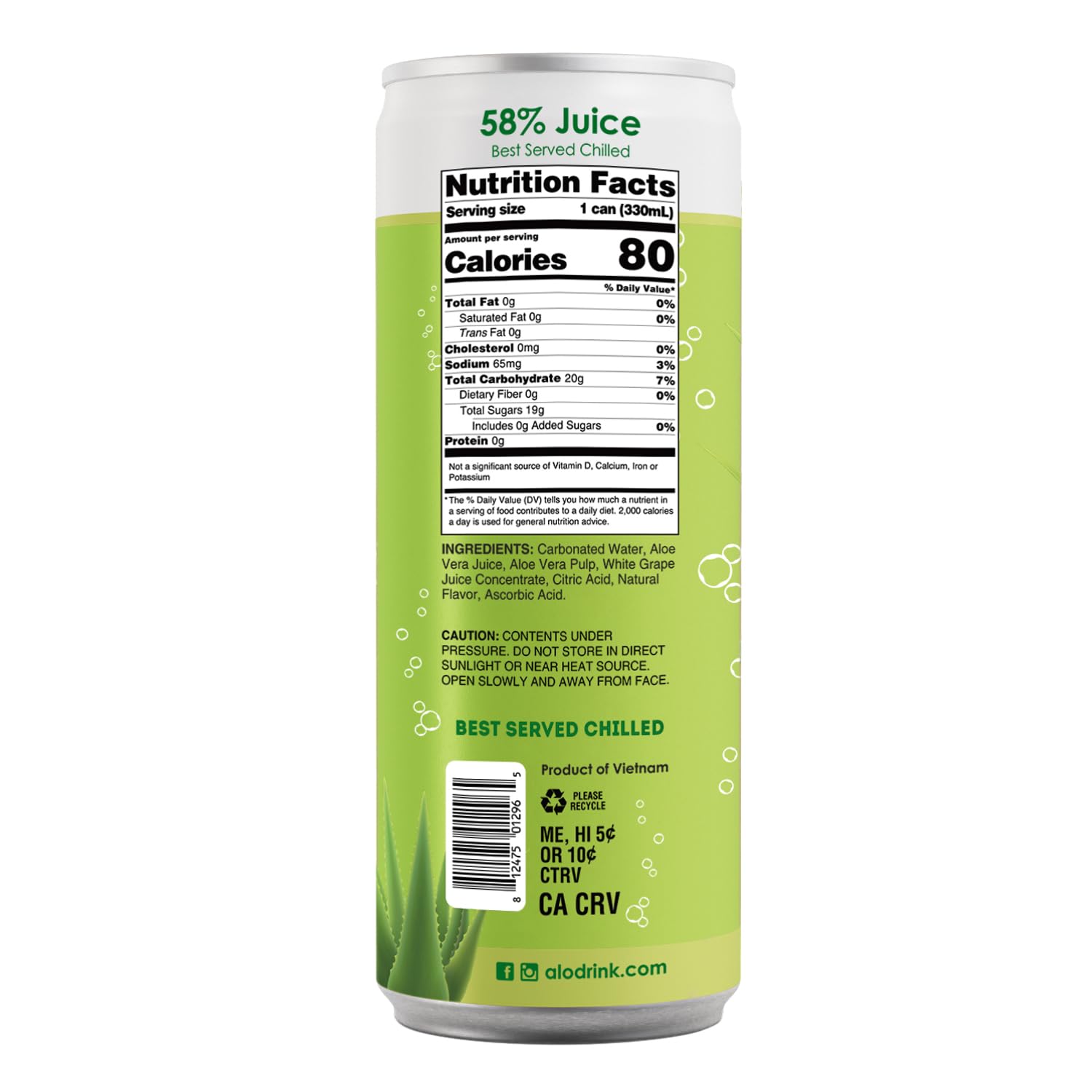 ALO Sparkling White Grape Carbonated Aloe Vera Juice Drink | 11.2 fl oz, Pack of 12 | Plant-Based Beverage, Vegan