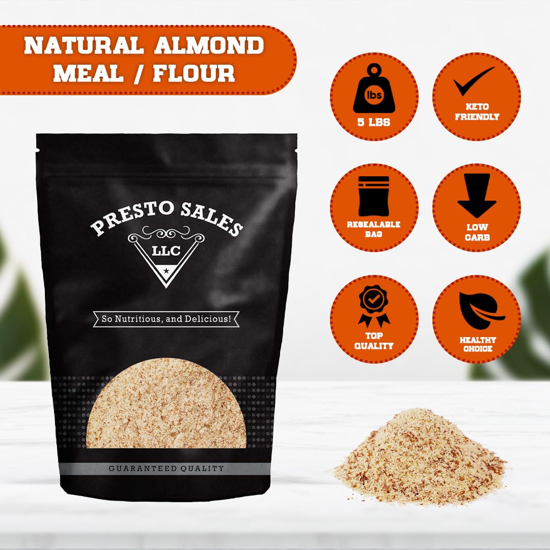 Presto Sales Almonds, Fresh Natural Unblanched fine Flour / Meal healthy Raw 80 oz. | KETO and PALEO friendly, Vegan, Alternative, Premium Quality