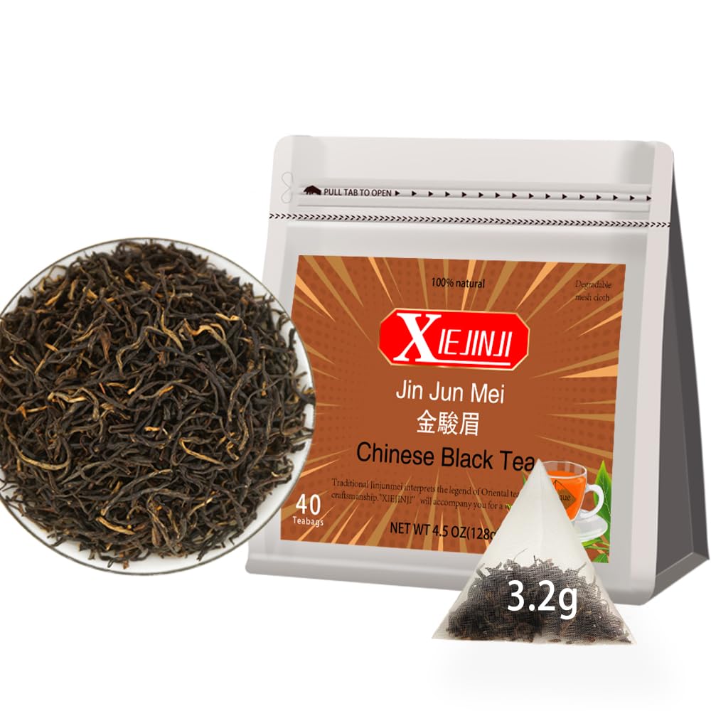 XIEJINJI Golden Monkey Tea - Chinese Black Tea - Jinjunmei - Premium Bud Tea - Eco-Conscious Tea Bags - 3.2g x 40 Count - Repeated Brewing - High