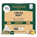 VAHDAM, Ginger Mint Green Tea Bags (100 Count) High Grown Green Tea with Raw Ginger | Medium Caffeine | Non GMO, Gluten Free | Mint Tea Bags |