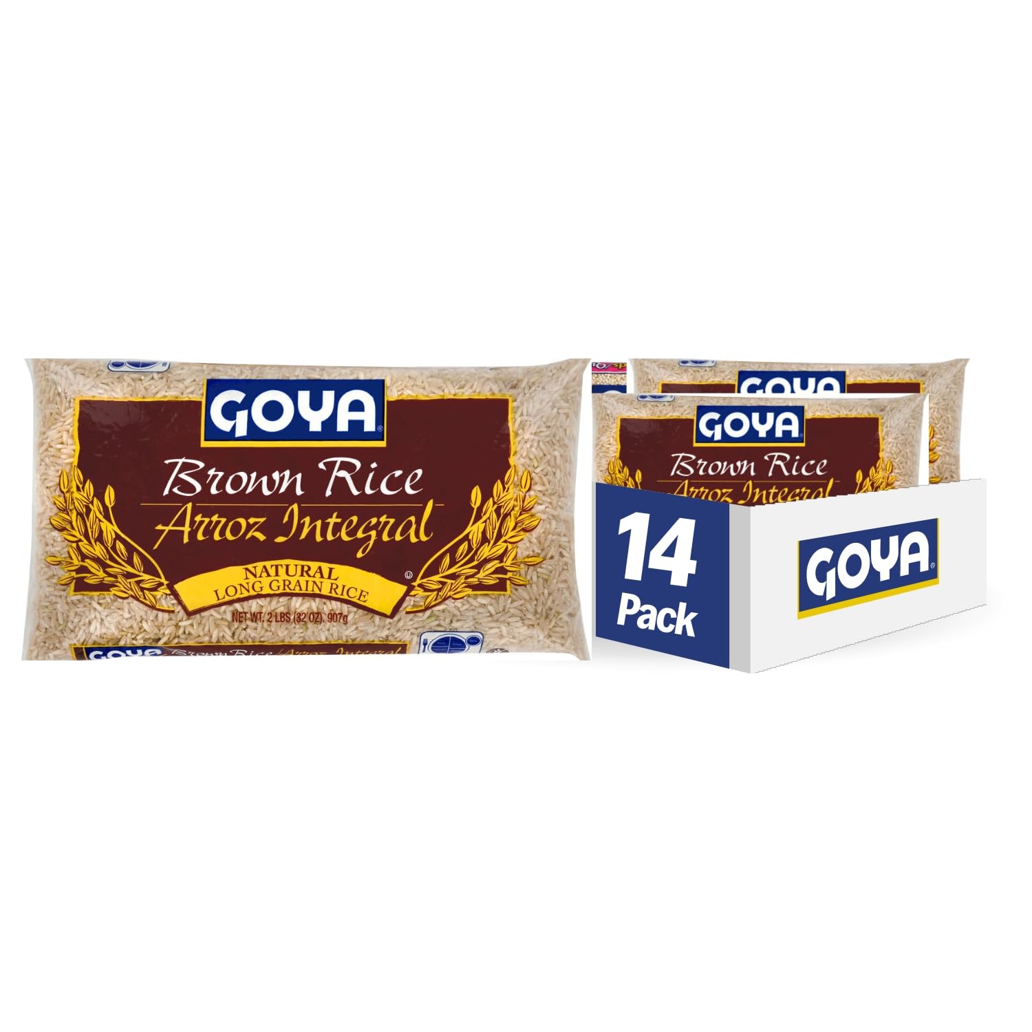 Goya Foods Natural Long Grain Brown Rice, 2 Pound (Pack of 14)