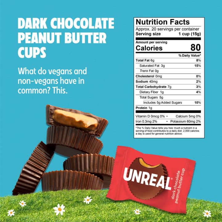 Unreal Dark Chocolate Easter Peanut Butter Cups | 5g Sugar | Certified Vegan, Gluten Free, Fair Trade, Non-GMO | No Sugar Alcohols or Soy | Easter