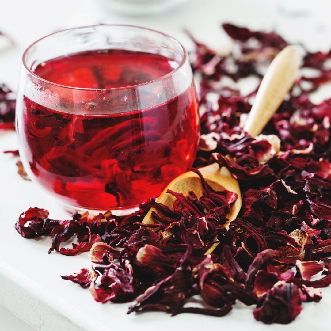 KomBei Whole Dried Hibiscus Flowers Loose Leaf Tea - Flor de Jamaica Natural (8oz) | Hibiscus Sabdariffa Whole Flowers & Petals | Dried Hibiscus Tea |