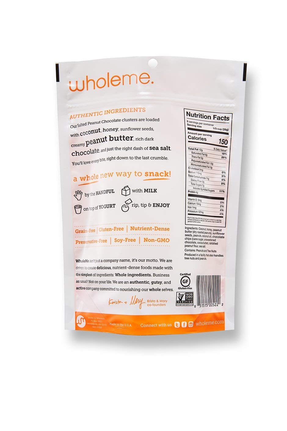WholeMe, Salted Peanut Chocolate Grain-Free Clusters, 8 oz