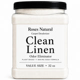 Roses Natural Clean Linen Carpet Deodorizer Powder - 32 oz Value Size | Plant-Based Baking Soda Formula | Odor Eliminator for Carpets, Rugs