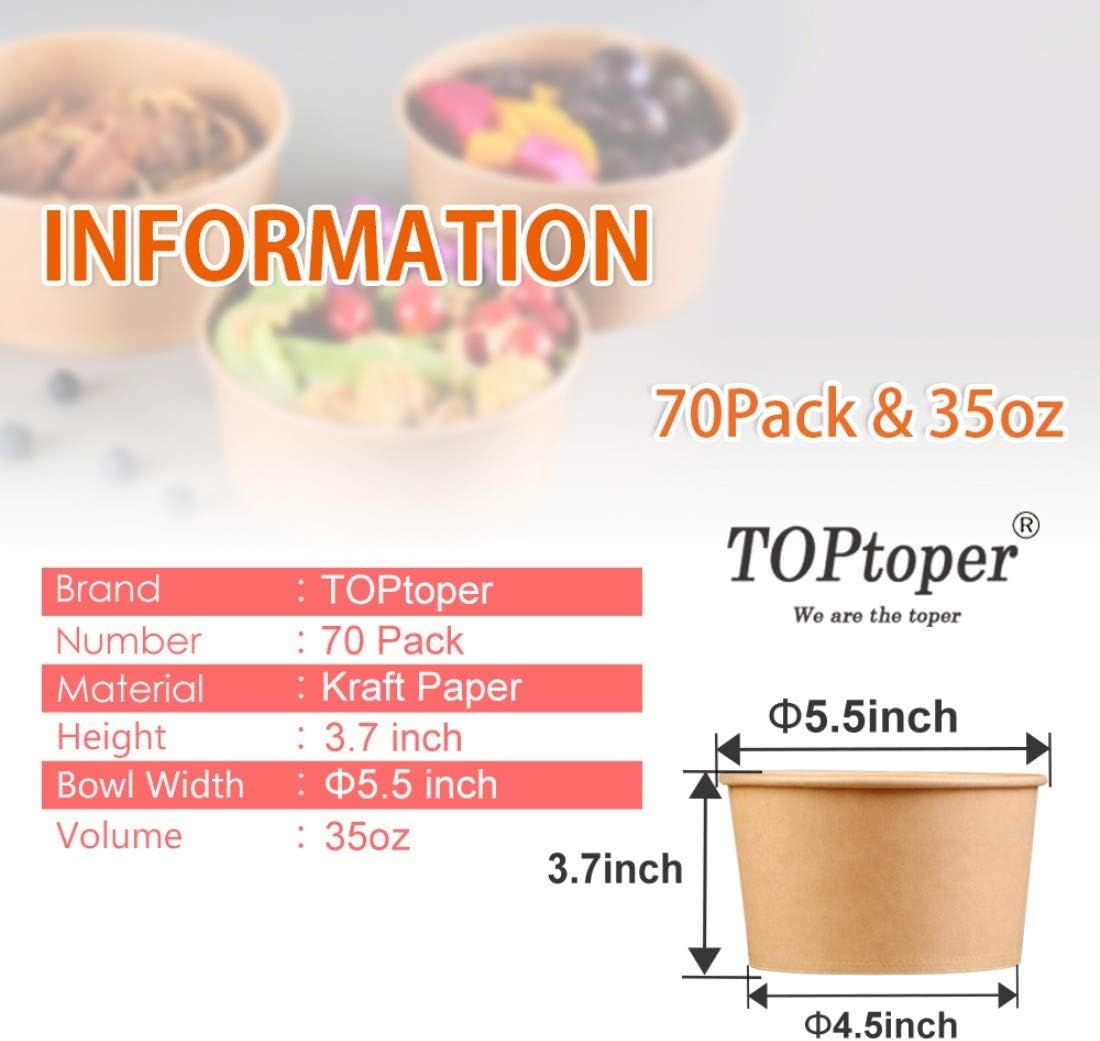 TOPtoper 35 Oz Large Paper Bowls?WITHOUT LIDS? 70 Pack Disposable Soup Bowls Plastic Free Party Supplies for Hot/Cold Food, Soup (35 OZ)