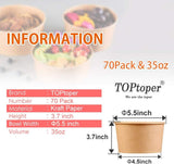 TOPtoper 35 Oz Large Paper Bowls?WITHOUT LIDS? 70 Pack Disposable Soup Bowls Plastic Free Party Supplies for Hot/Cold Food, Soup (35 OZ)