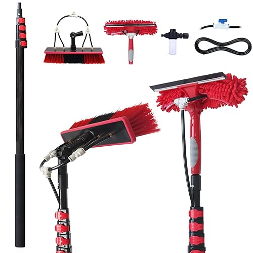 CNHOPOLE 20ft Water Fed Pole Brush with Squeegee Kit Telescoping High Reach Window Cleaning Tool with Soap Dispenser Extension Solar Panel Cleaner