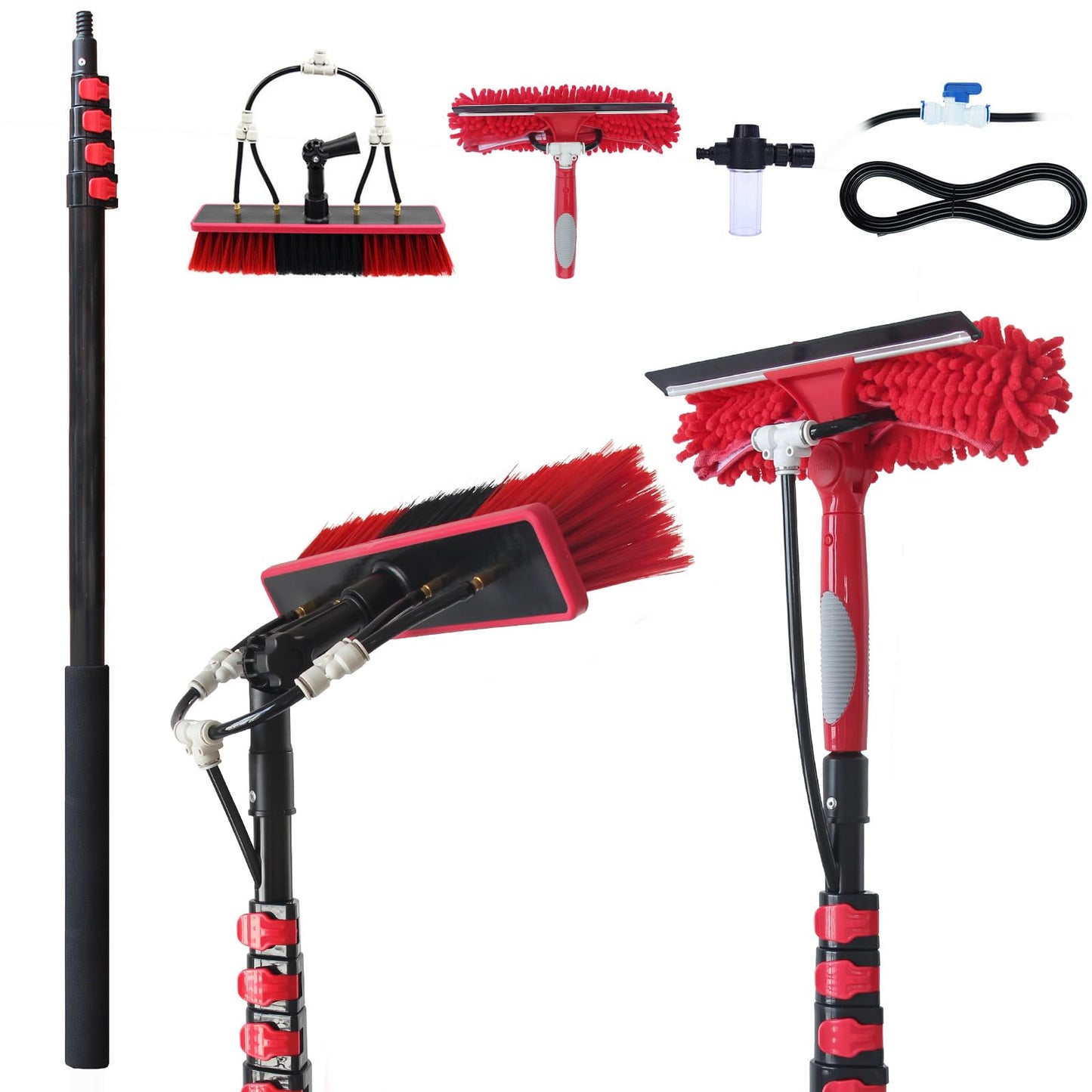 CNHOPOLE 20ft Water Fed Pole Brush with Squeegee Kit Telescoping High Reach Window Cleaning Tool with Soap Dispenser Extension Solar Panel Cleaner