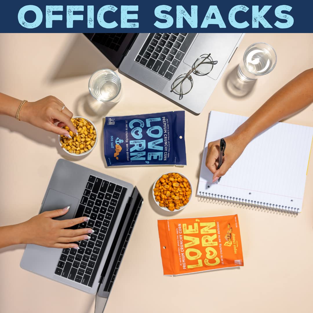 LOVE CORN Sea Salt - Crunchy Roasted Corn Snack, 3 Ingredients, Gluten Free, Non-GMO, Vegan, Low Sugar - Lunchbox, Office & On-the-Go, Alternative
