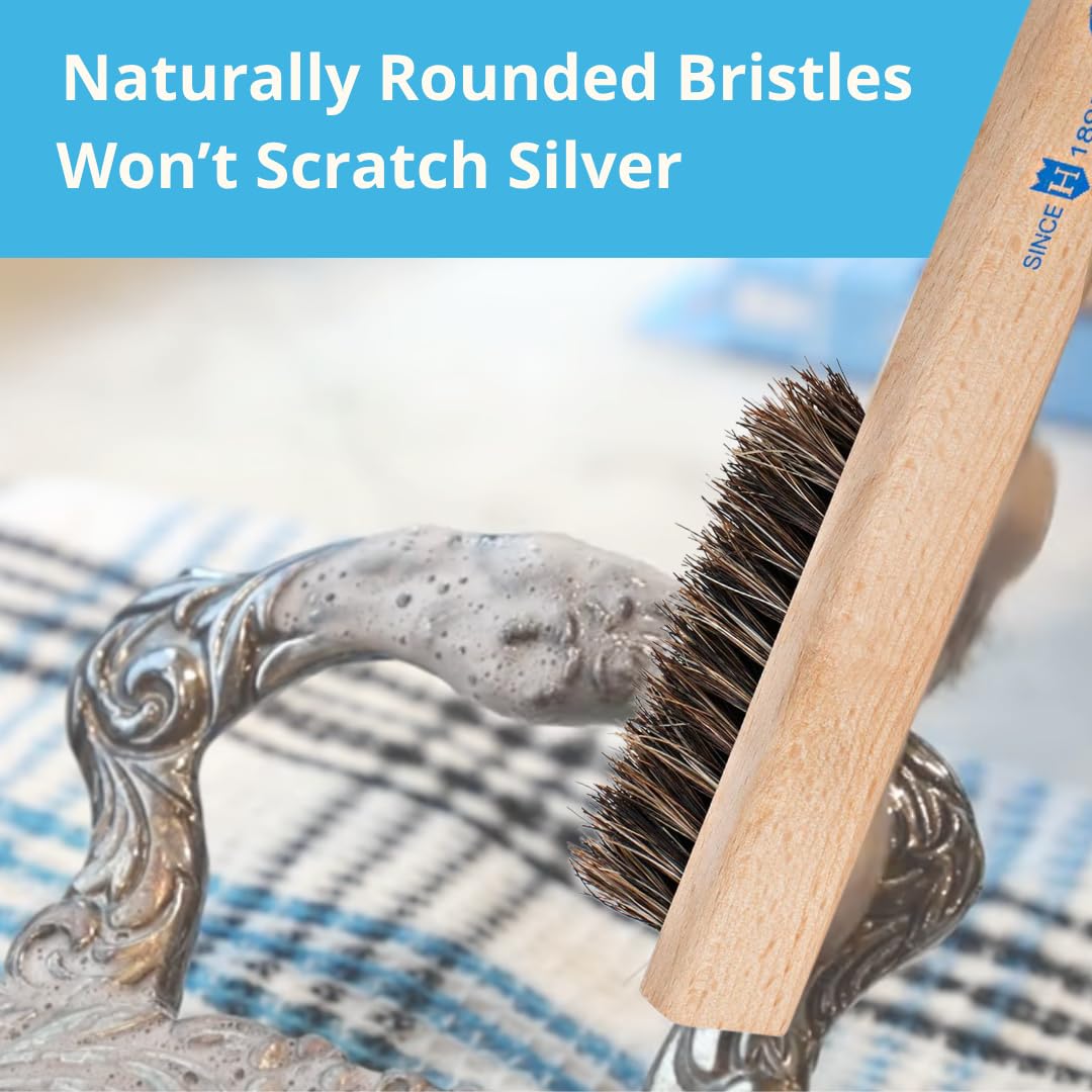 Hagerty Horsehair Silver Brush - Gentle Cleaning Tool for Sterling & Silver Plate - Reaches Intricate Details, Won’t Scratch - Made in USA