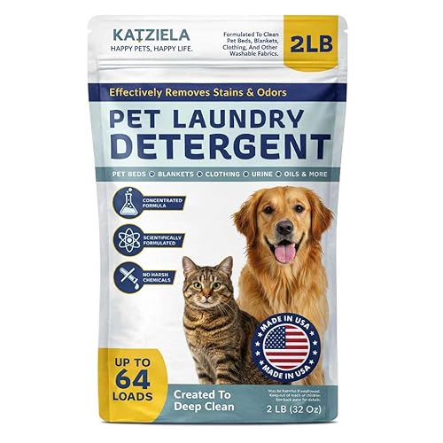 Katziela Enzyme Based Powder Laundry Detergent for Cat Pee, Deodorizer, Urine, Dogs Beds, Pee Pads, Dog Drool, Stain Eliminator 64 Loads
