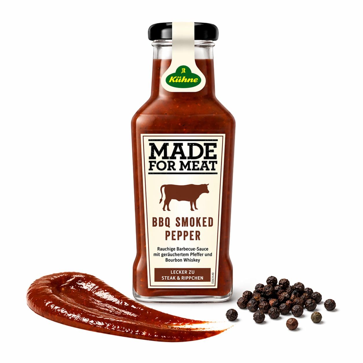 Kuhne Smoked Pepper BBQ Sauce, 8oz, Barbecue Sauce with Bourbon for Chicken Wings, Grilled Meat and Barbecues, Sweet and Smoky