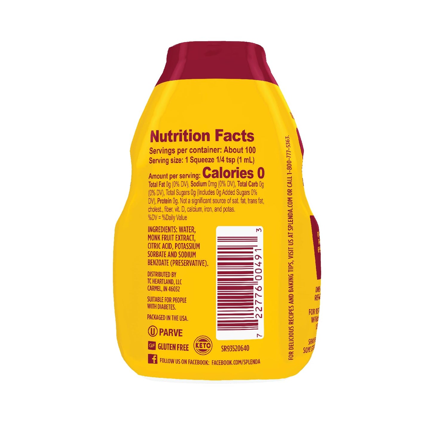 SPLENDA Monk Fruit Liquid Zero Calorie Sweetener Drops, 3.38 Fl Oz Bottle (Pack of 1)