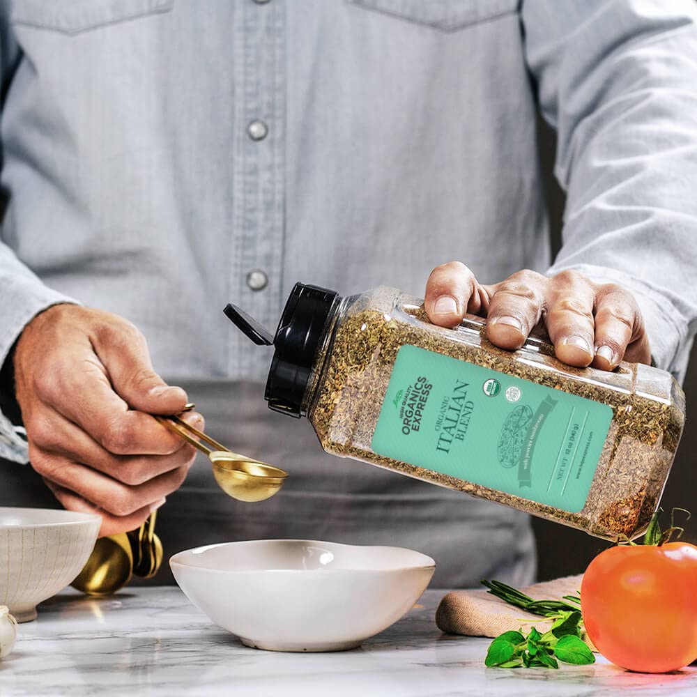 HQOExpress Organic Northern Italian Seasoning - Non GMO, Kosher, USDA Certified Organic Dried Herb Mix with Rosemary, Oregano and Basil Leaves