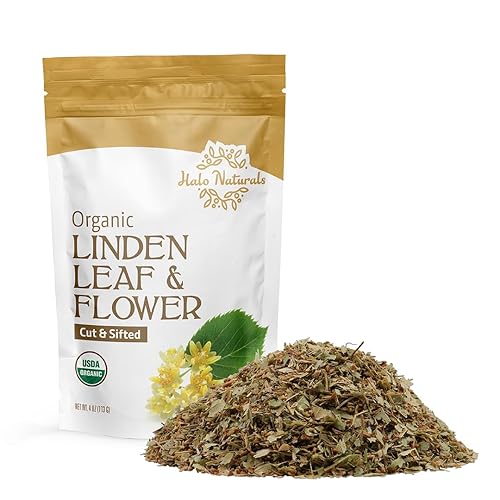 Halo Naturals Organic Linden Leaf & Flower Cut & Sifted, 4 Ounces (Tilia europaea) USDA Certified | Resealable Pouch| Packaged in The USA