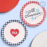 xo, Fetti All American USA Paper Plates | 24 pcs, 9" | 4th of July Tableware, Southern Bachelorette Decorations, Patriotic Dinner Party Setting