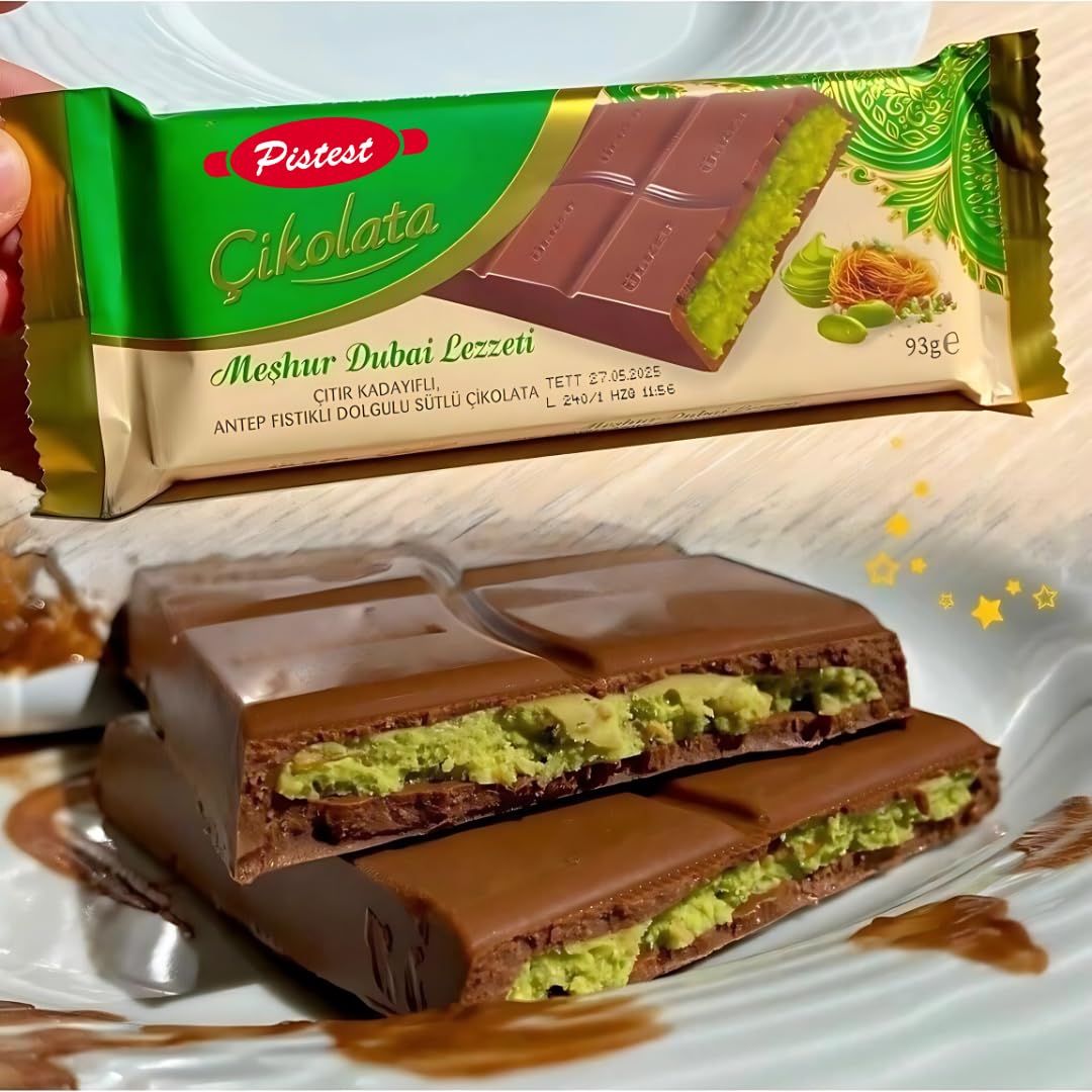 Dubai Chocolate Bar - (Pack of 2) Milk Chocolate With Pistachio - 93g /3.2 oz
