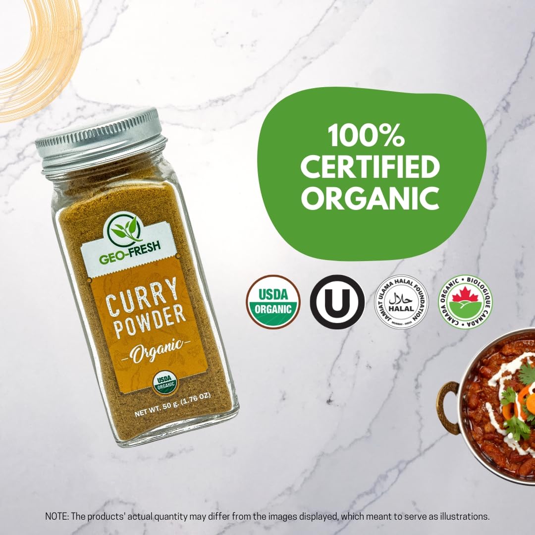 Geo-Fresh Organic Curry Powder - 1.76 oz (50g) - Organic Curry Powder - Curry Seasoning - Indian Curry Powder - USDA Certified - Kosher, Non-GMO