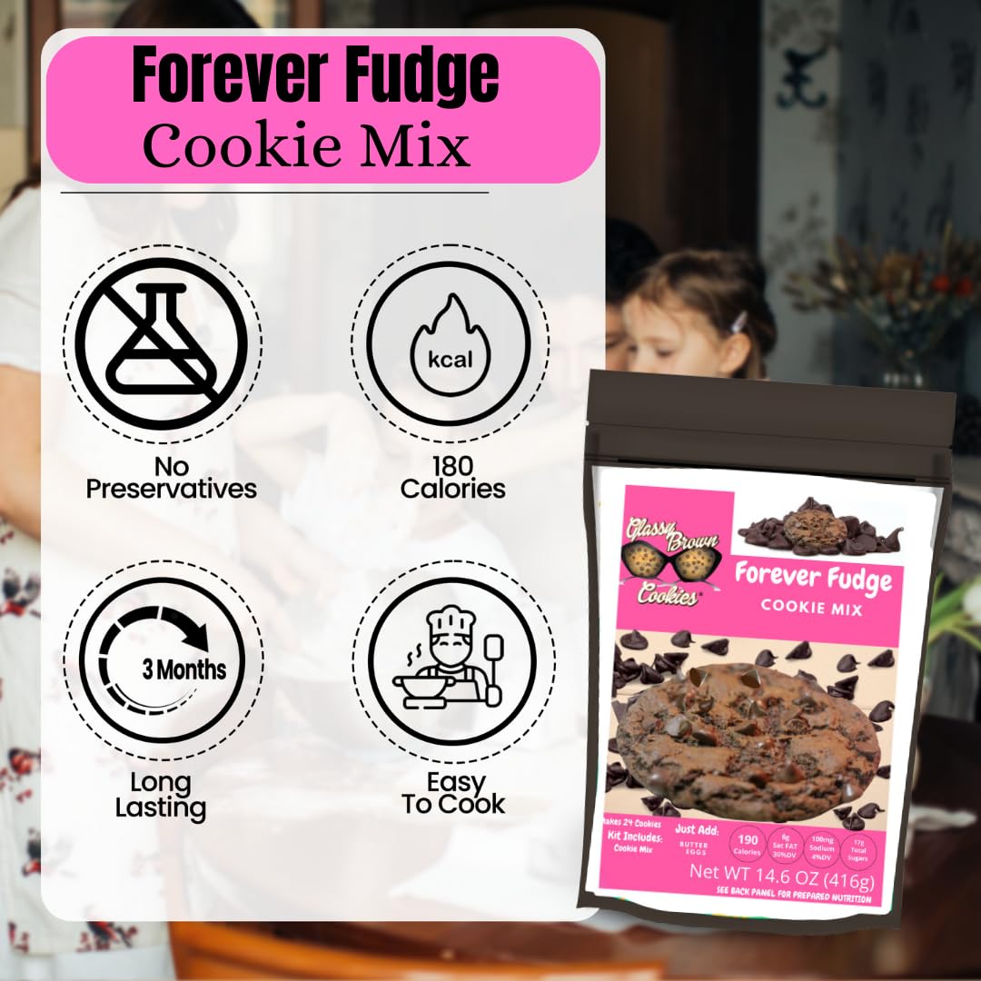 Glassy Brown Cookies - Forever Fudge Cookie Mix | Soft Cookies Variety Pack | Forever Fudge Edible Cookie Dough Bites | Butter Cookies With No Preservatives | Double Chocolate Baking Mix Pack - 14.6 OZ (416g)