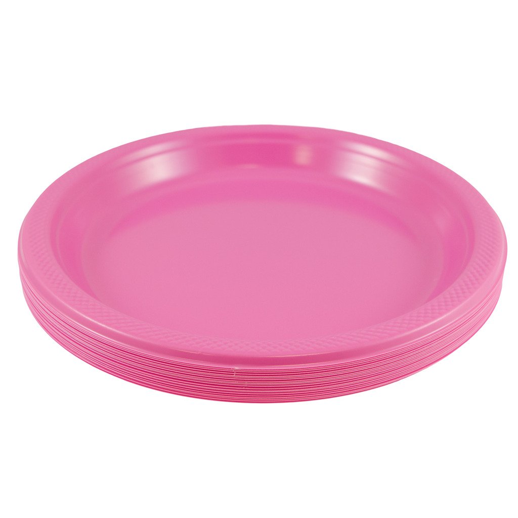 JAM PAPER Round Plastic Party Plates - Large - 10 1/4 inch - Fuchsia Hot Pink - 20/Pack