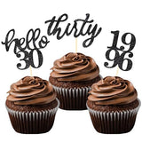 24 Pcs Black Glitter 30th Birthday Cupcake Toppers for 30th Anniversary Birthday Party Wedding Party Decorations