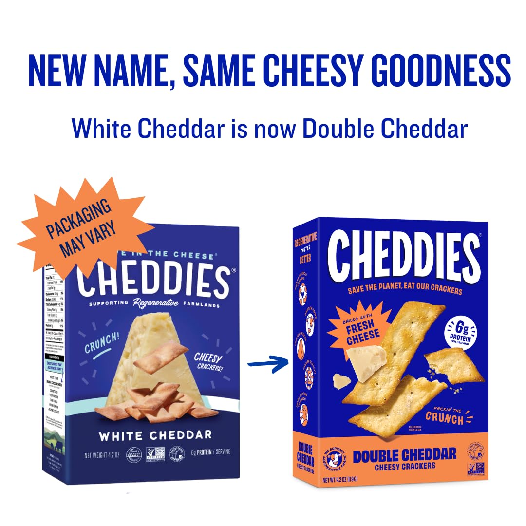 Cheddies Crackers Double Cheddar | Healthy Snacks Made with Real Cheddar Cheese and Simple Ingredients | Non-GMO | Cheesy Crackers | 4.2 Ounce (Pack