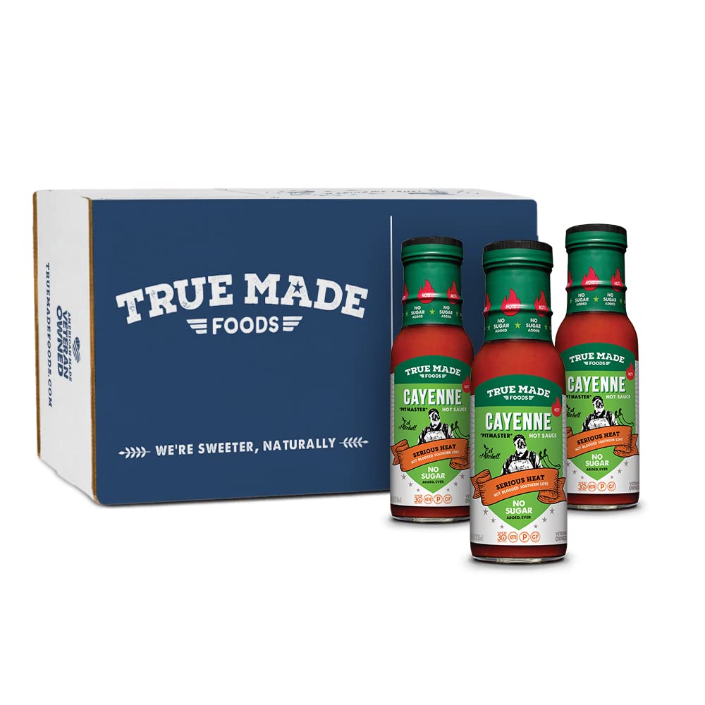 True Made Foods Ed Mitchell's Legendary Cayenne Hot Sauce - Zero Sugar, Keto, Whole30, Paleo, Vegan - Pure Aged Cayenne Peppers, Vinegar, Salt - Great