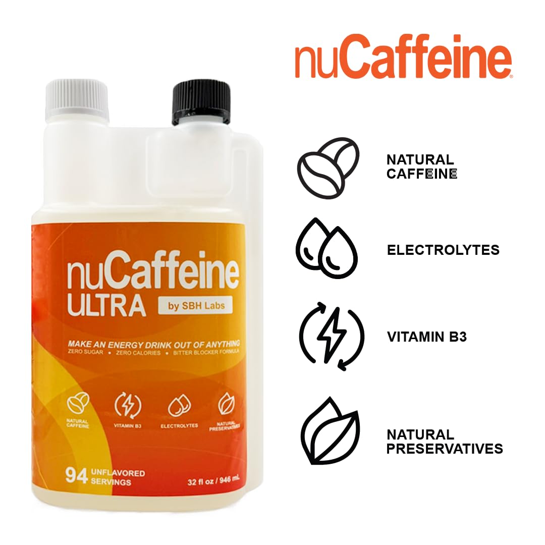 nuCaffeine Ultra | New Natural Preservatives | 94 Servings | Natural Caffeine + B3 + Electrolytes | Includes to-Go Tube | Transform Any Drink into an