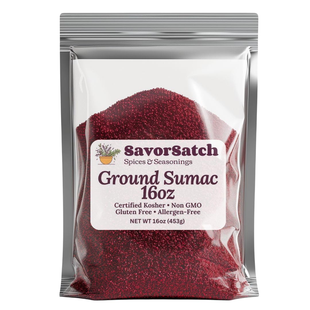 SavorSatch Ground Sumac - Resealable Pouch | Certified Kosher, GMO Free, Allergen-Free | Tangy, Deep Red Spice for Middle Eastern Cooking, Salads,