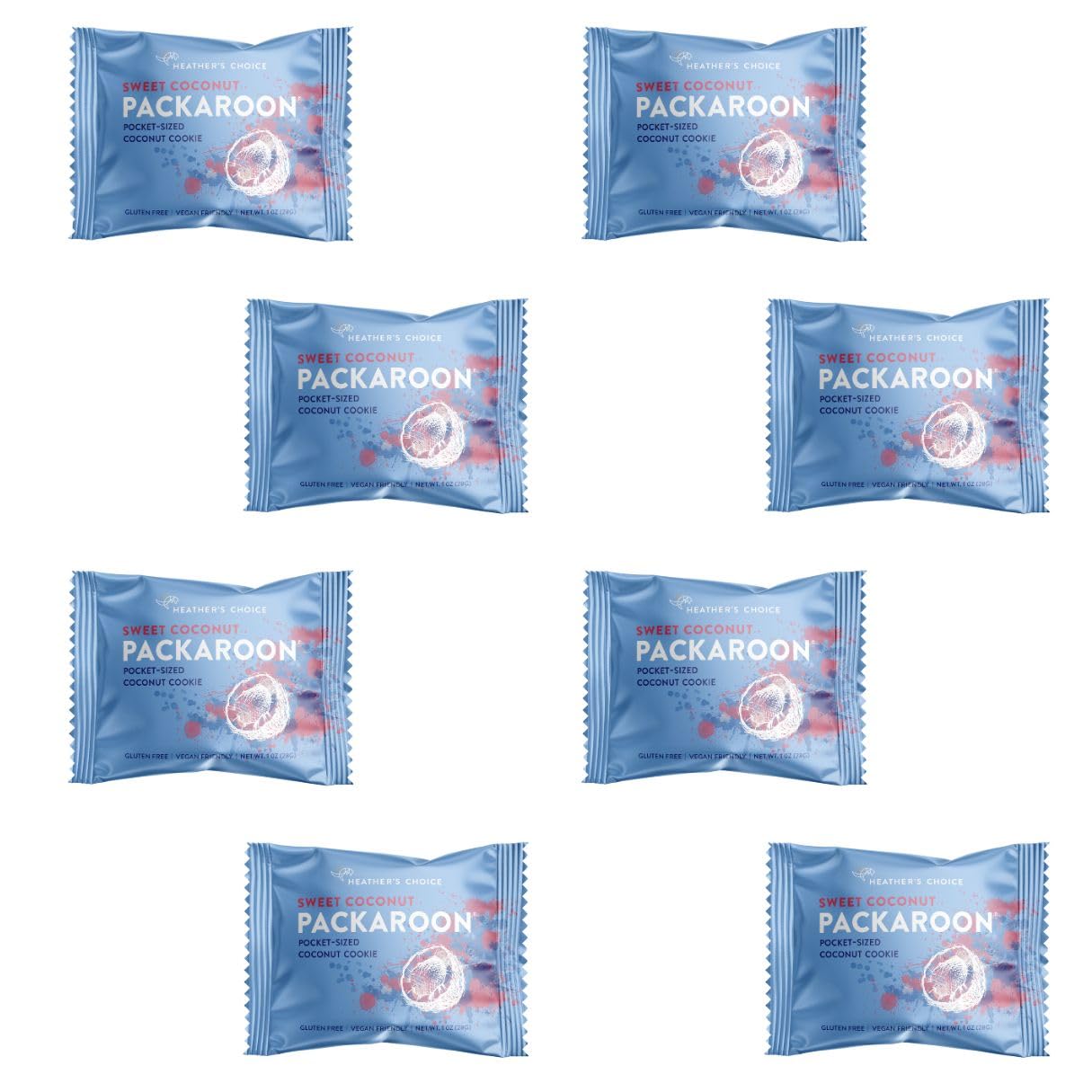 Heather's Choice Packaroons, Vegan Gluten-Free Individually Wrapped Snacks for Backpacking, Camping, Hiking and Travel (Sweet Coconut, 8-pack)