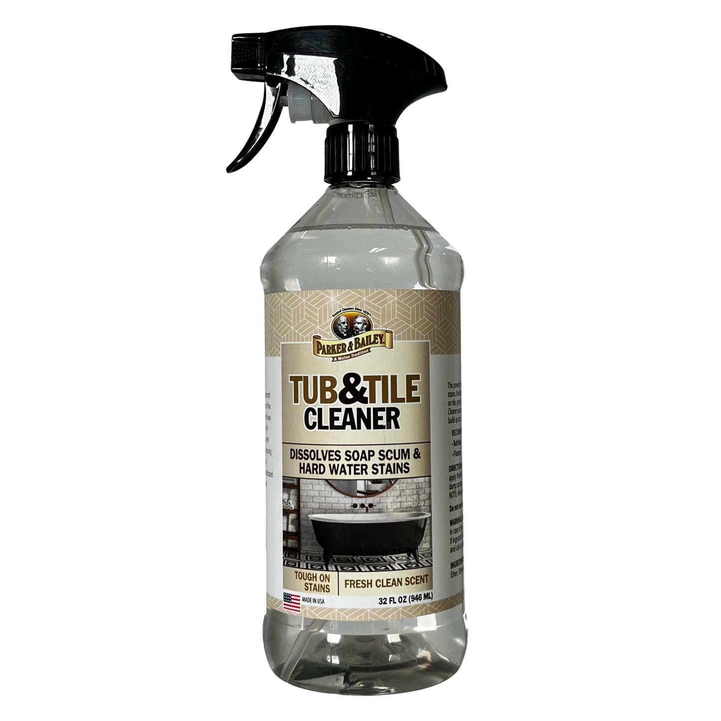 PARKER & BAILEY Tub & Tile Cleaner - Bathroom Cleaner Shower Cleaner Spray Tub Cleaner Soap Scum Remover for Shower Hard Water Stain Remover Household
