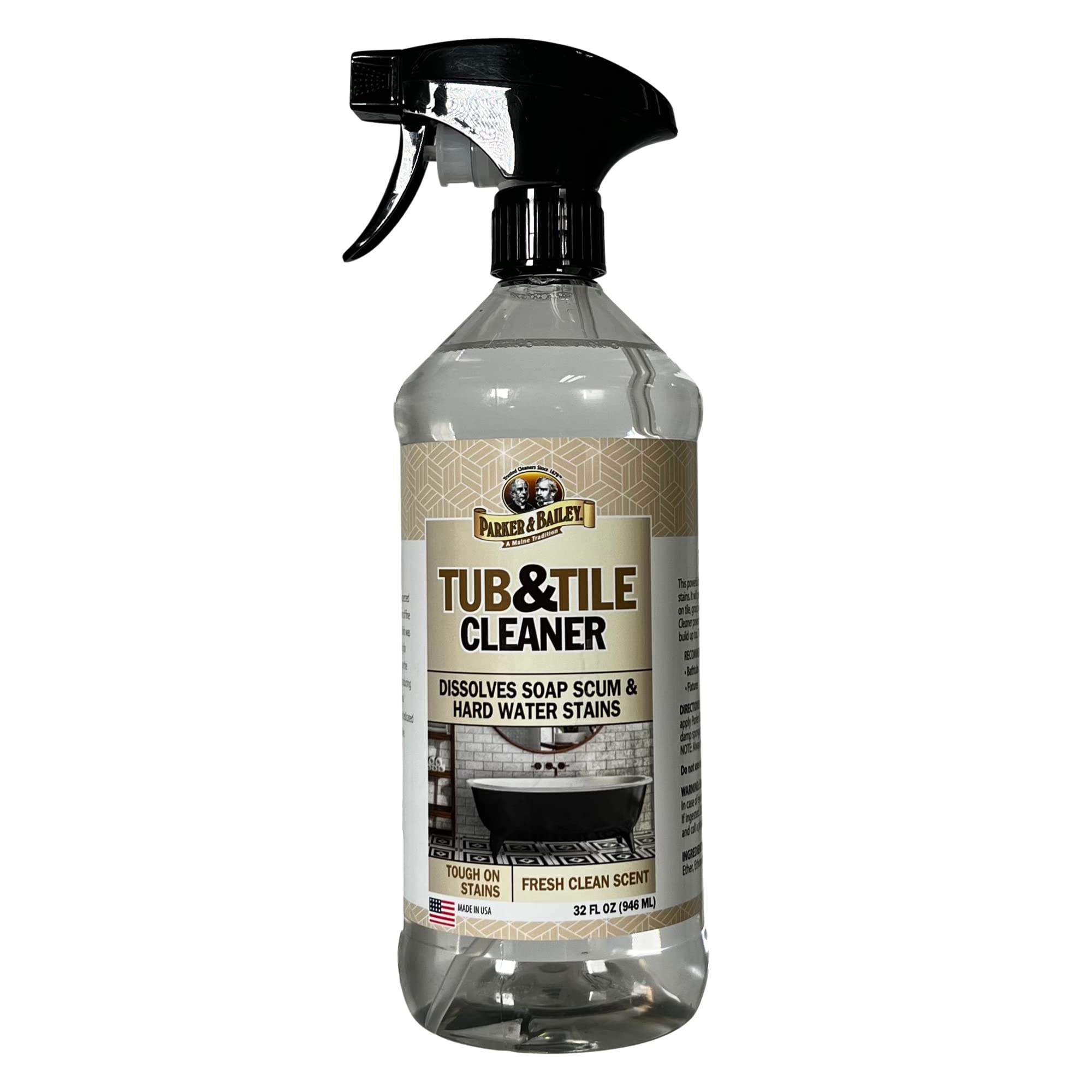 PARKER & BAILEY Tub & Tile Cleaner - Bathroom Cleaner Shower Cleaner Spray Tub Cleaner Soap Scum Remover for Shower Hard Water Stain Remover Household