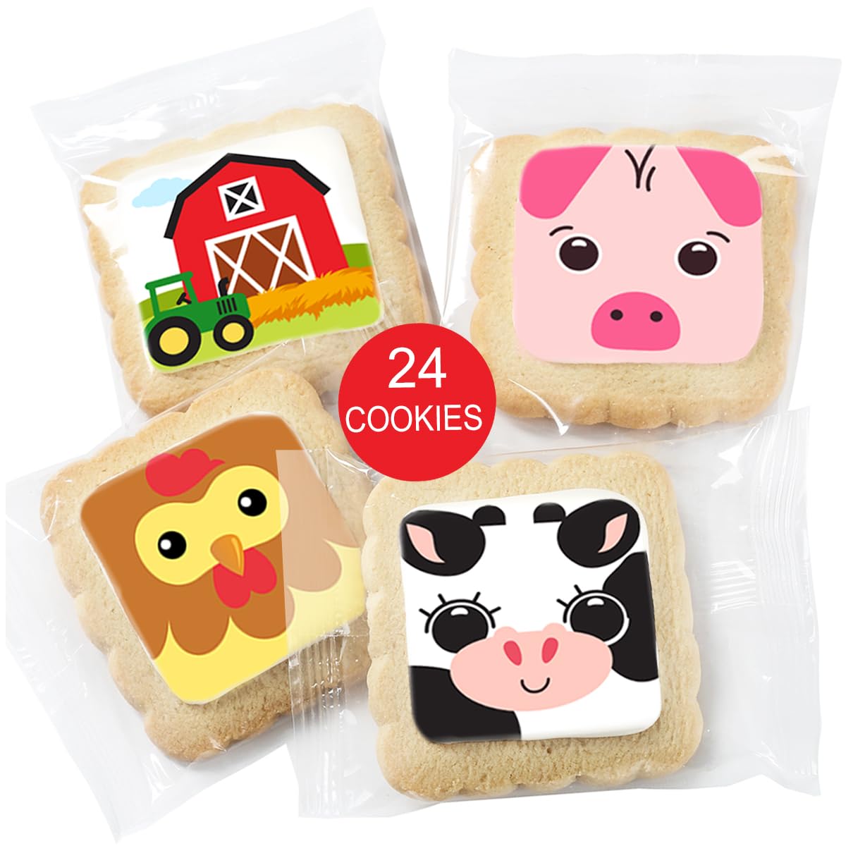 Farm Animal Cookies 24 Pack Party Favors Decorated Bulk | INDIVIDUALLY WRAPPED Sugar Cookies | Barn Yard Baby Shower Birthday Party | Peanut & Nut