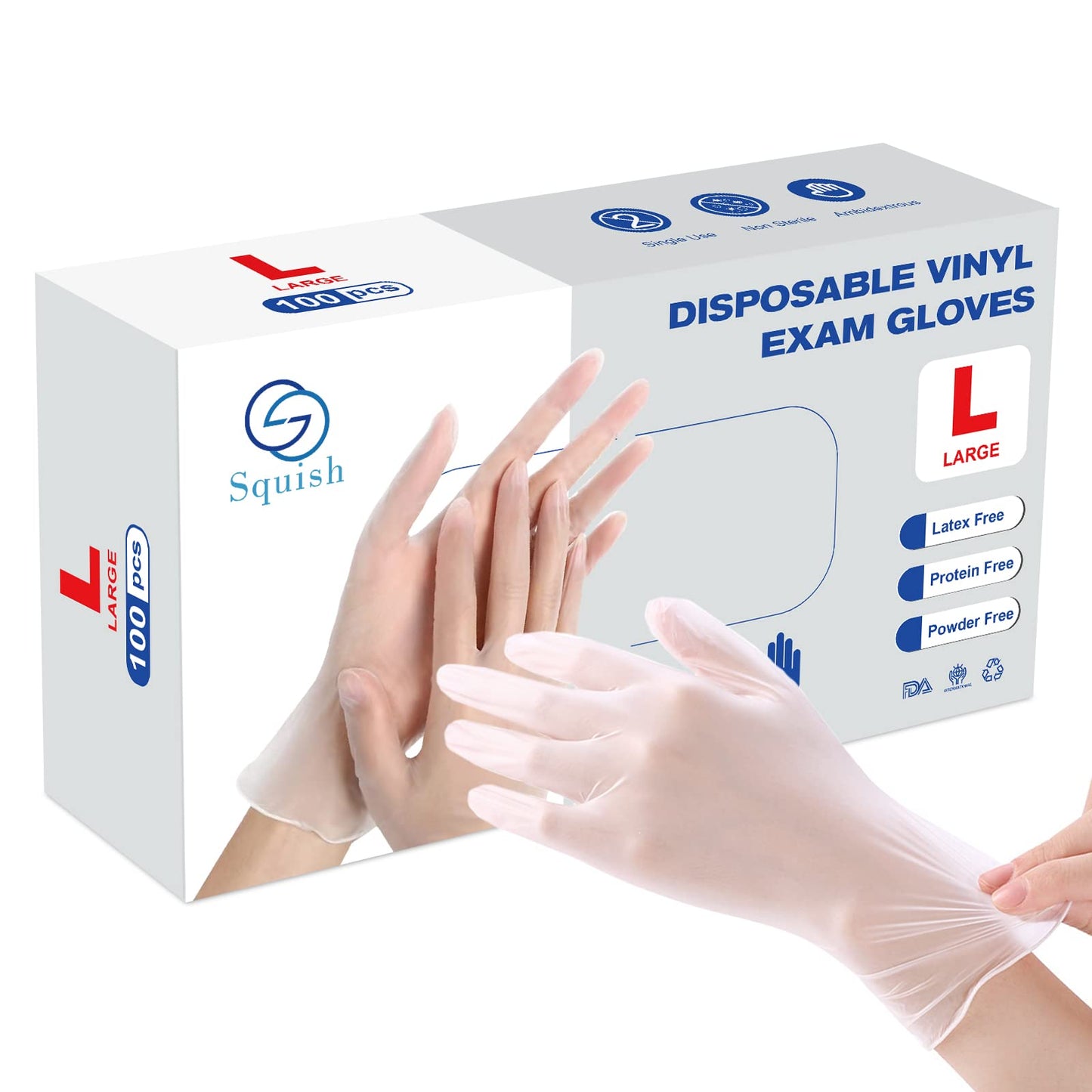 squish Disposable Gloves, 100 Count 4 mil Clear Vinyl Gloves Latex Free Powder-Free Health Glove Cleaning Rubber Glove for Kitchen Cooking Cleaning