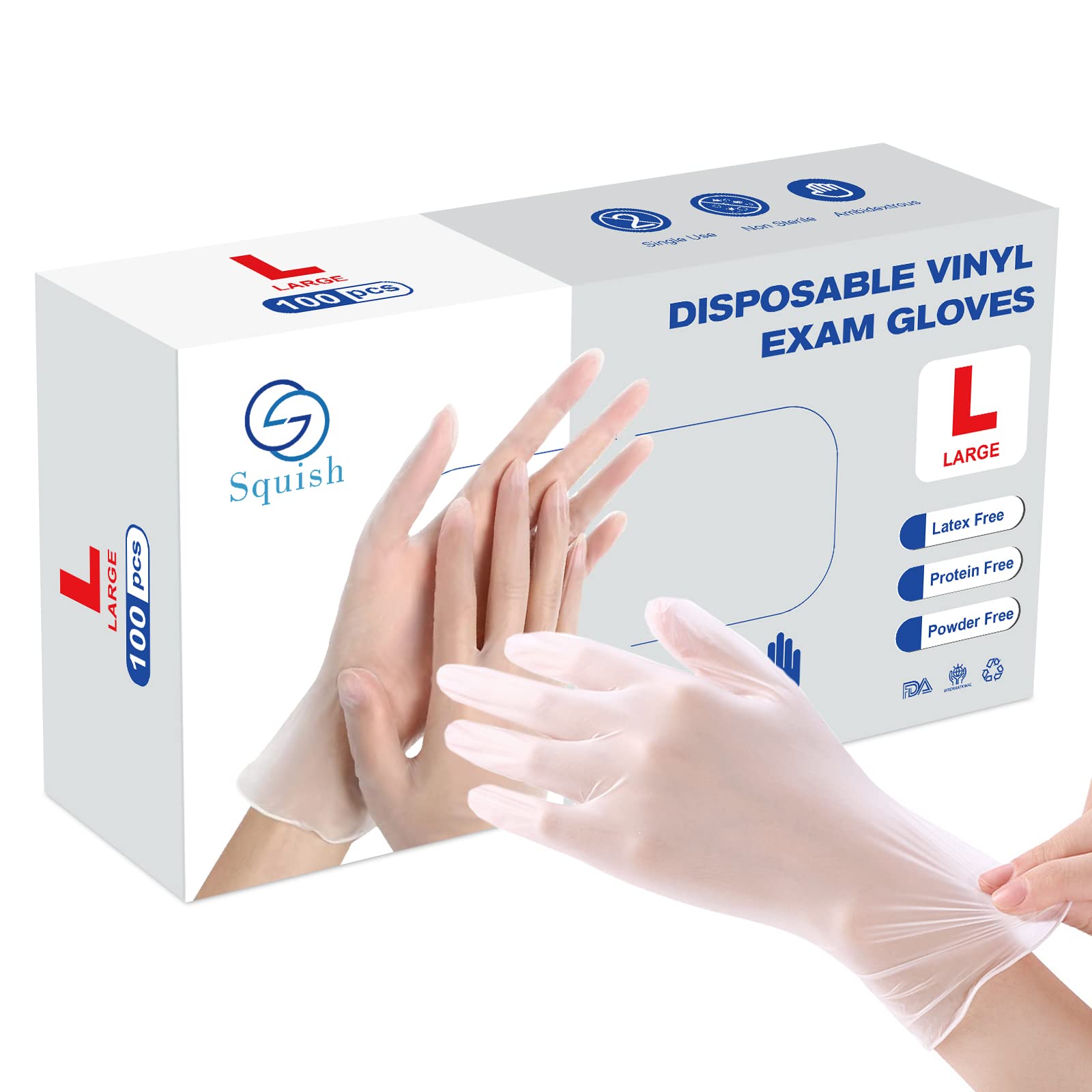 squish Disposable Gloves, 100 Count 4 mil Clear Vinyl Gloves Latex Free Powder-Free Health Glove Cleaning Rubber Glove for Kitchen Cooking Cleaning