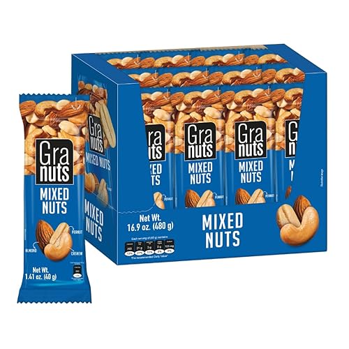 Granuts Mixed Nuts | Almonds, Peanuts & Cashews | Crunchy + Soft Textures | On-the-Go Snack | 1.41 Oz (12 Inner Packs)