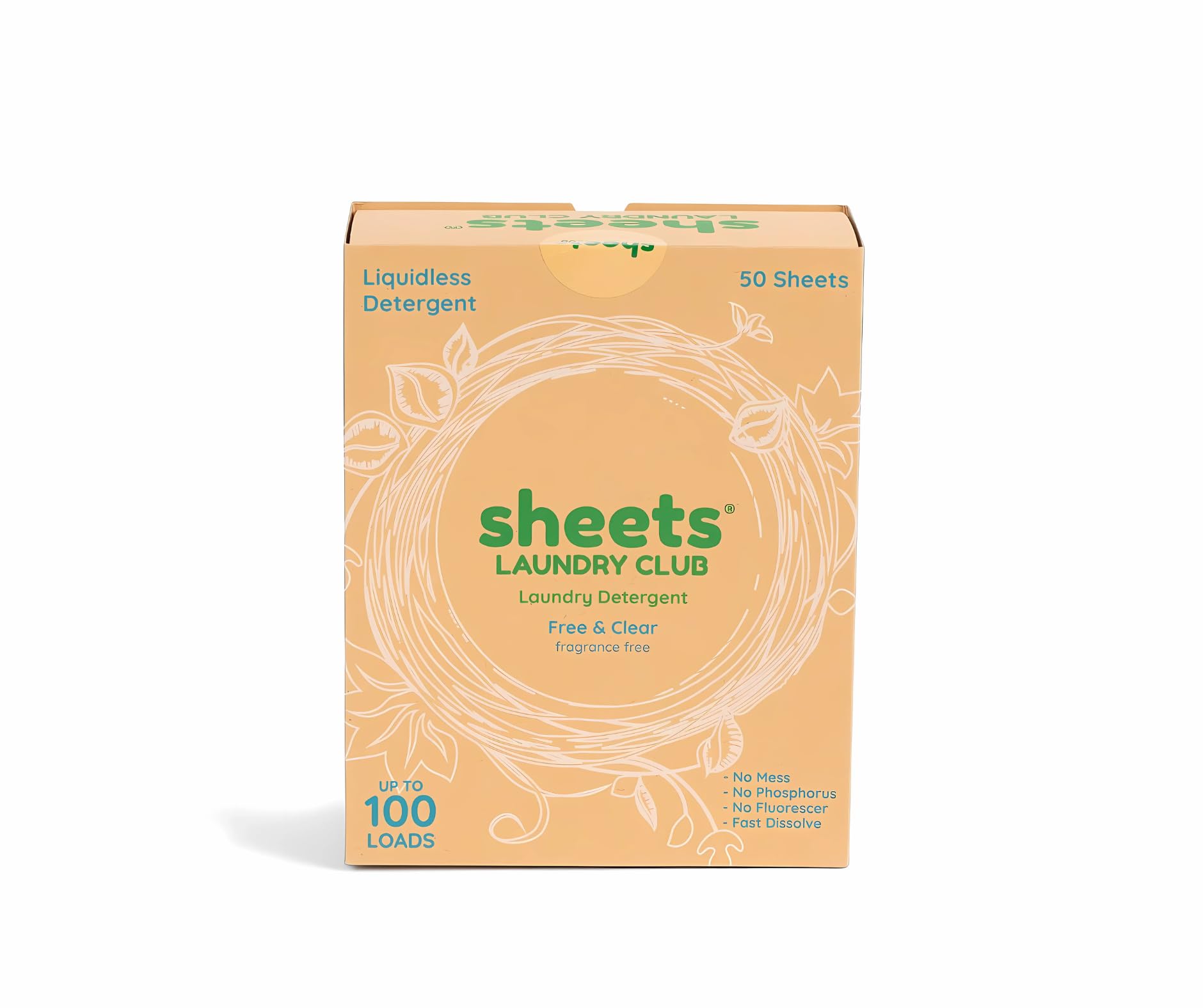 Sheets Laundry Club - Liquidless Laundry Detergent Sheets, 100 Loads - Fragrance Free Scent, Eco-Friendly, Quick-Dissolving Formula, Hypoallergenic