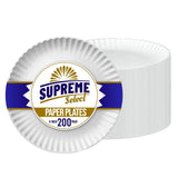 Supreme Select Disposable Paper Plates in Bulk [Set of 200 | 9 inch] Uncoated White Large Plate - Ideal for Birthday Parties, Weddings, Thanksgiving