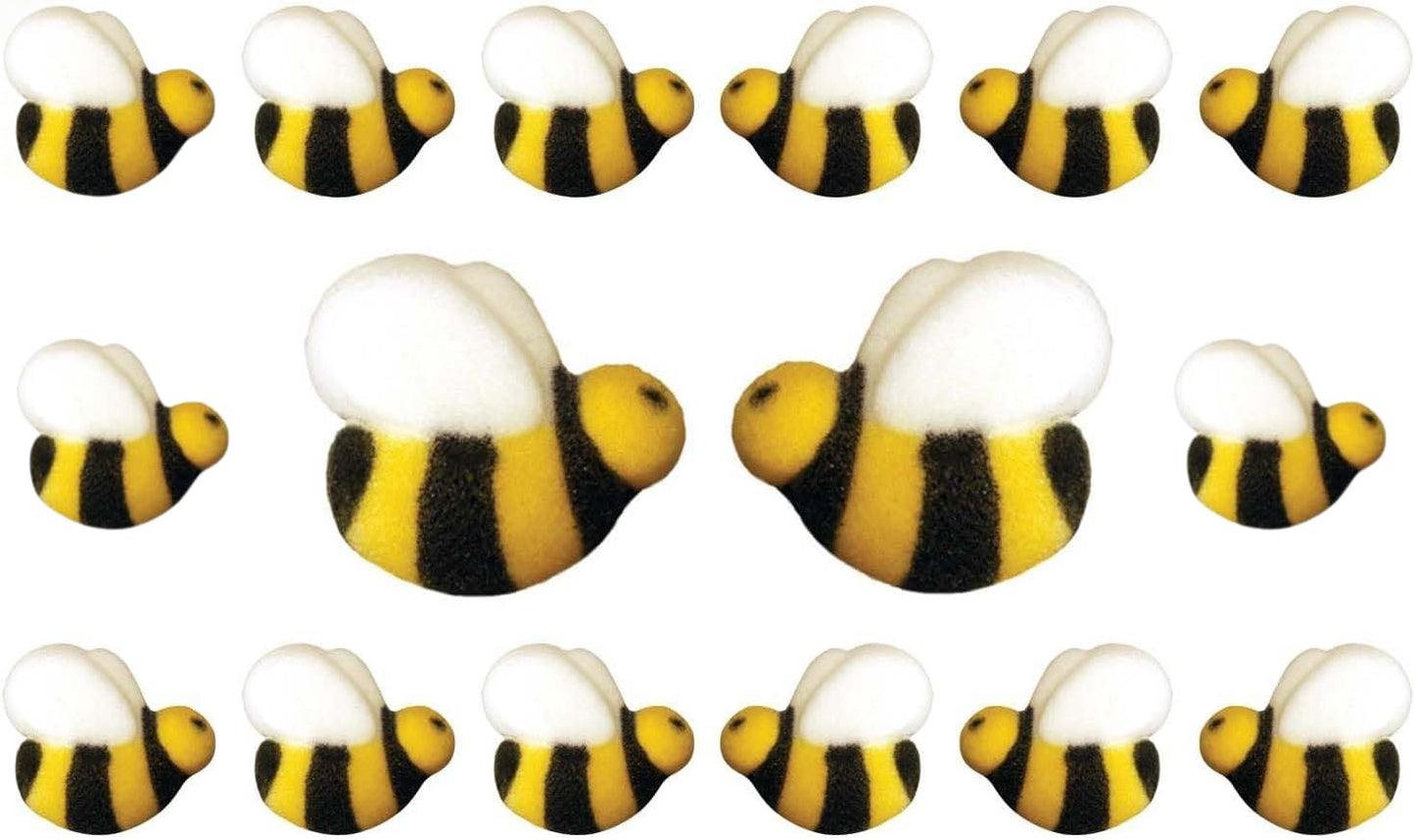 Bees Cake Decorations- Bumble Bee Shaped Edible Hard Sugar Decorations, 16 pcs by R.U.S. Candy Company