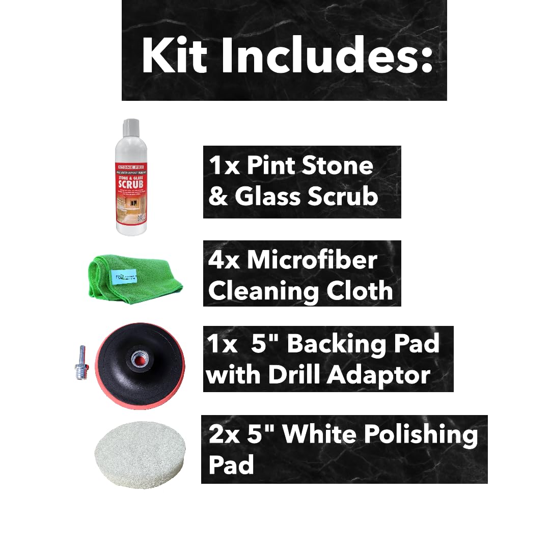 Hard Water Deposit Remover KIT - Scrub Deep Cleans Granite Countertops, Travertine Showers, Glass Shower Doors (1 Pint Stone Pro Stone & Glass -16 Fl