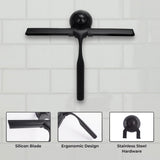 Matte Black Shower Squeegee for Glass Doors with Adhesive Hooks, Squeegee for Shower Glass, Cleaner Tool for Bathroom Household Window Mirror Tile