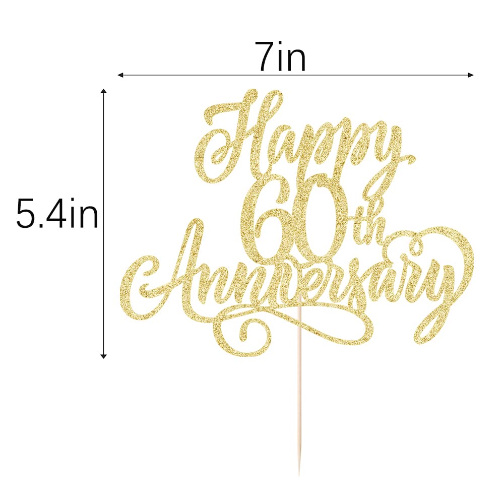 AROKIPPRY golden Glitter Happy 60th Anniversary Cake Topper - for Wedding Anniversary/Company Anniversary Party / 60th Birthday Party Decorations