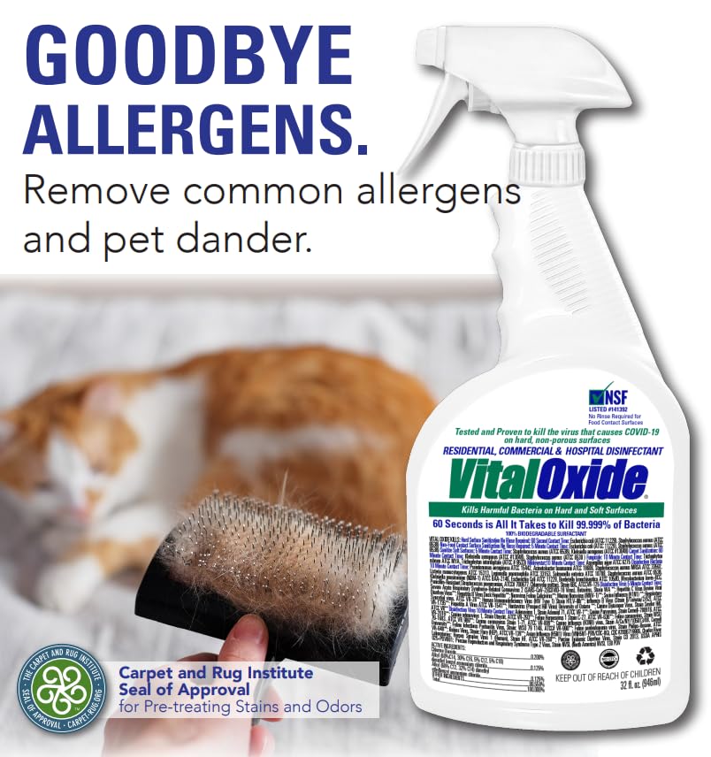 Vital Oxide| Eliminate Pet Urine Odor & Stains| Destroys Most Pet viruses in minutes |Carpet Stain Remover for Cats & Dog Pee, Carpet Cleaner Spray