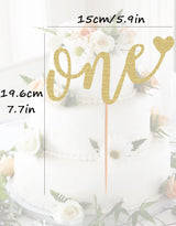 AHAORAY First Birthday Cake Topper - Gold Glitter Love One Birthday Cake Decorating Supplies, Perfect for Baby Shower/Gender Revealing Party/Baby
