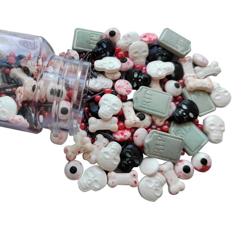 1 Bottle Candy Eyeballs Bloody Red Eyes Dog Bones Cake Cupcake Toppers Cookie Decorations Edible Dessert Sprinkles Mix for Halloween Cake Cupcakes