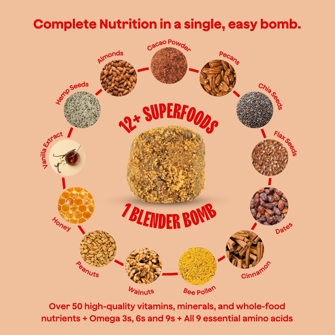 The Bomb Co. Blender Bomb, Peanut Butter Blast, Superfood Smoothie Mix with Chia Seeds, Hemp Seeds, Peanuts, & Amino Acids for Antioxidants, Gluten